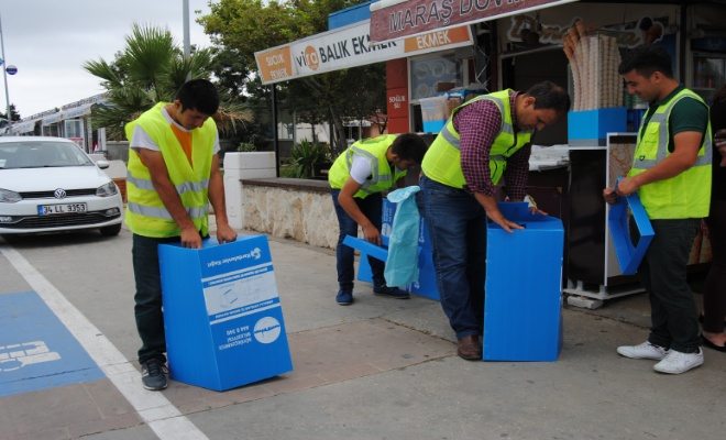 Büyükçekmece?de işyerlerine geri dönüşüm kutuları yerleştiriliyor